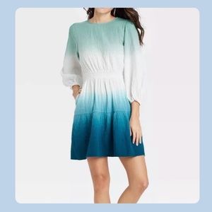 Womens Tie-Dye Long Sleeve Tiered Dress - Universal Thread Blue